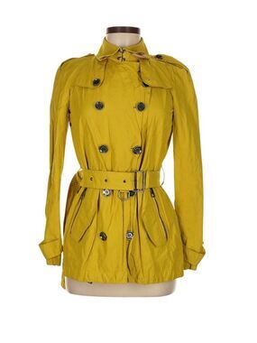 Burberry Womens Yellow Green Trench Coat Jacket. Size 6
